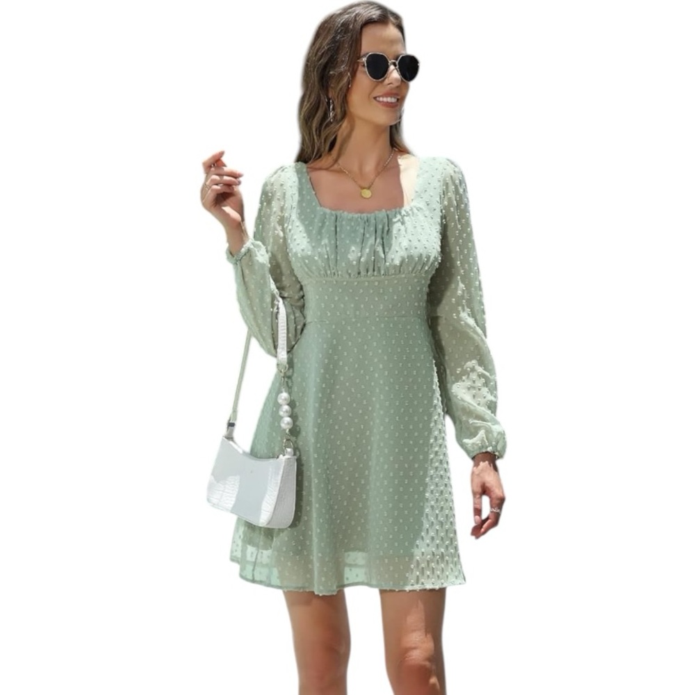 S Betro Elegant Mint Green Swiss Dot Dress
